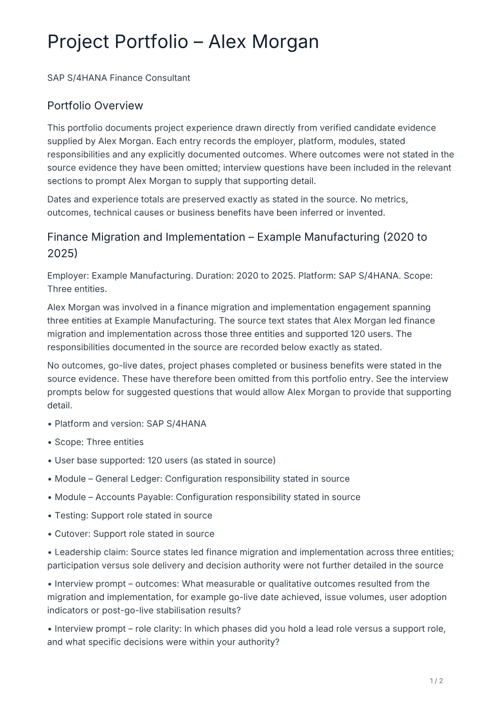ERPCV Project portfolio sample